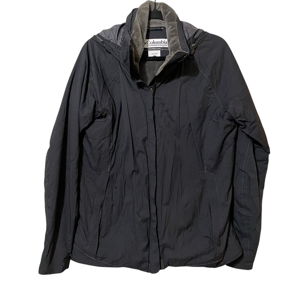 Columbia Black Fleece Lined Omni Tech Hooded Jacket Coat Womens L Fall Warm